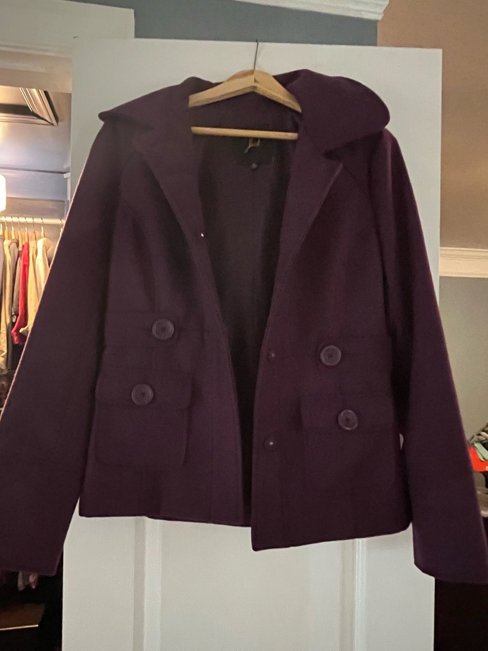 Jack by BB Dakota Deep Purple Hooded Pea Coat